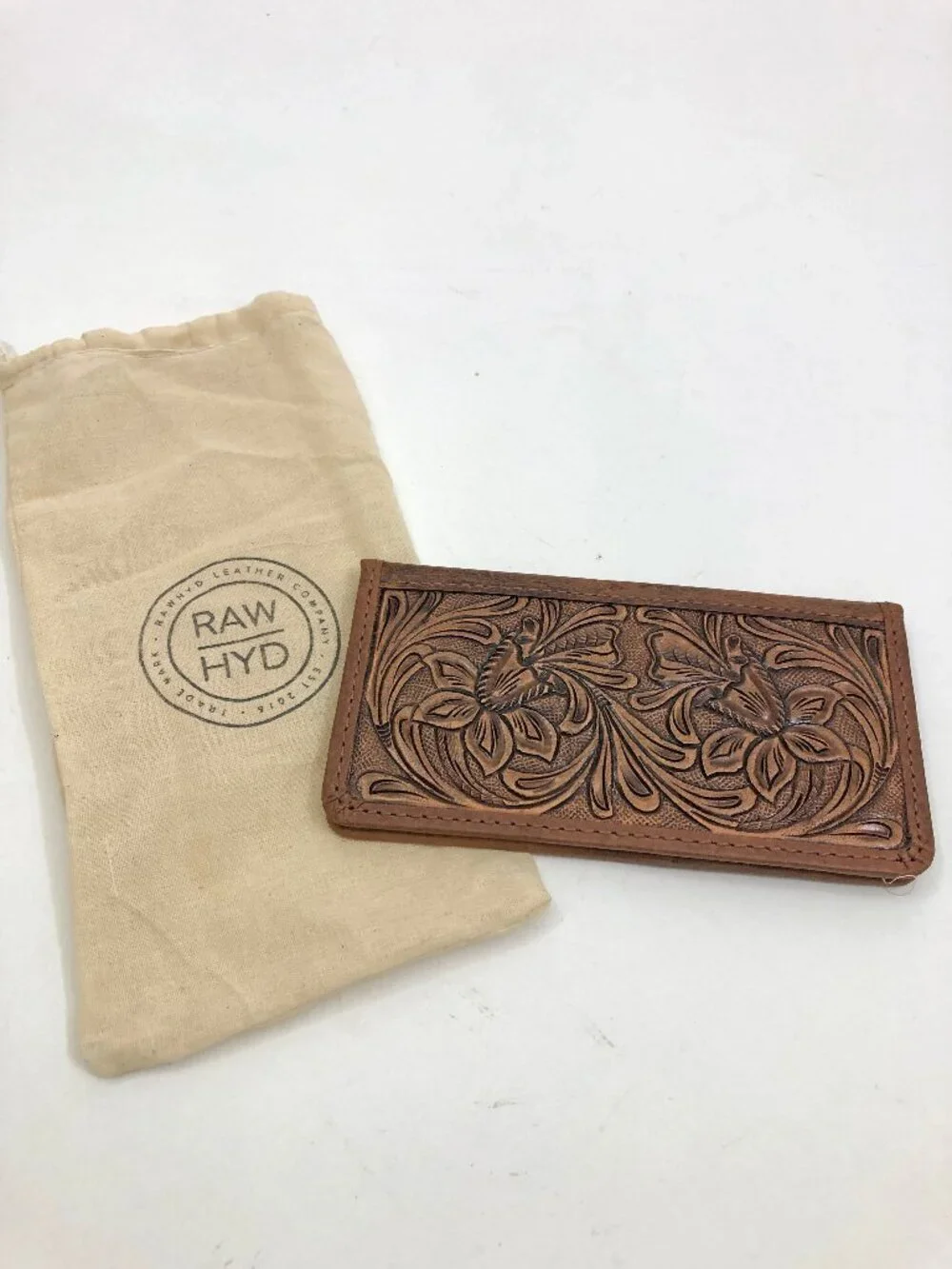Full-Grain Buffalo Leather Floral Tooled Long Bifold Wallet Rawhyd Leather Co